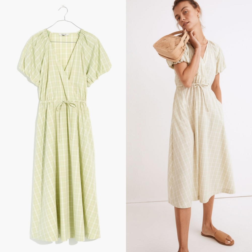 Madewell Plaid Tie Waist Midi Dress